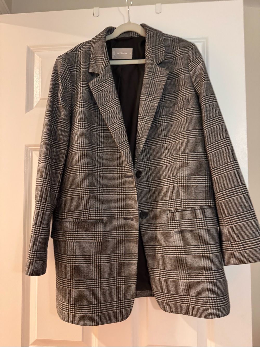 Everlane Black and Gray Glen Plaid Single-Breasted Blazer